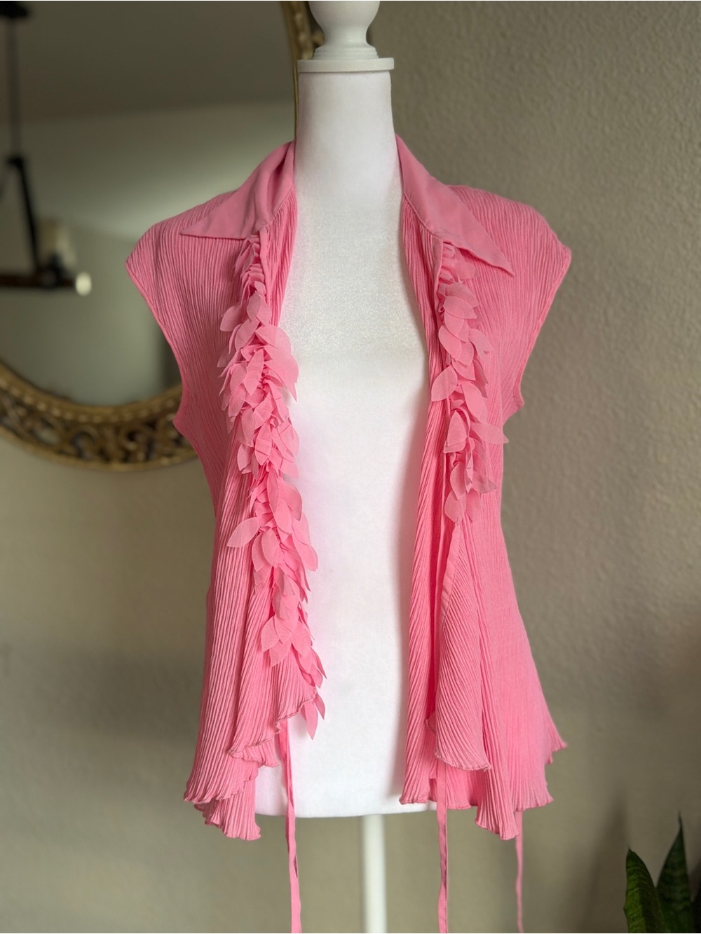 Pink Women's Ruffle-Trim Blouse XL (shown on small mannequin)